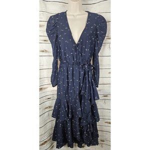 Joie Miraly Navy Wrap Dress M Dragonfly Print Ruffled Tiered Viscose Blend